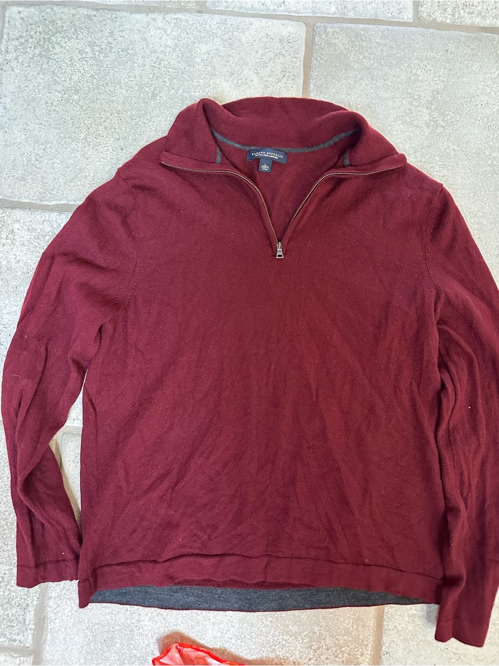 Banana Republic 100% fine merino wool Men's Wine Red Quarter-Zip Sweater